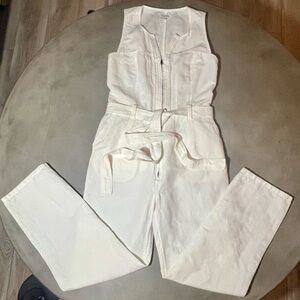Sundance White Sleeveless Utility Zip Jumpsuit with Tie Belt - Cotton Linen